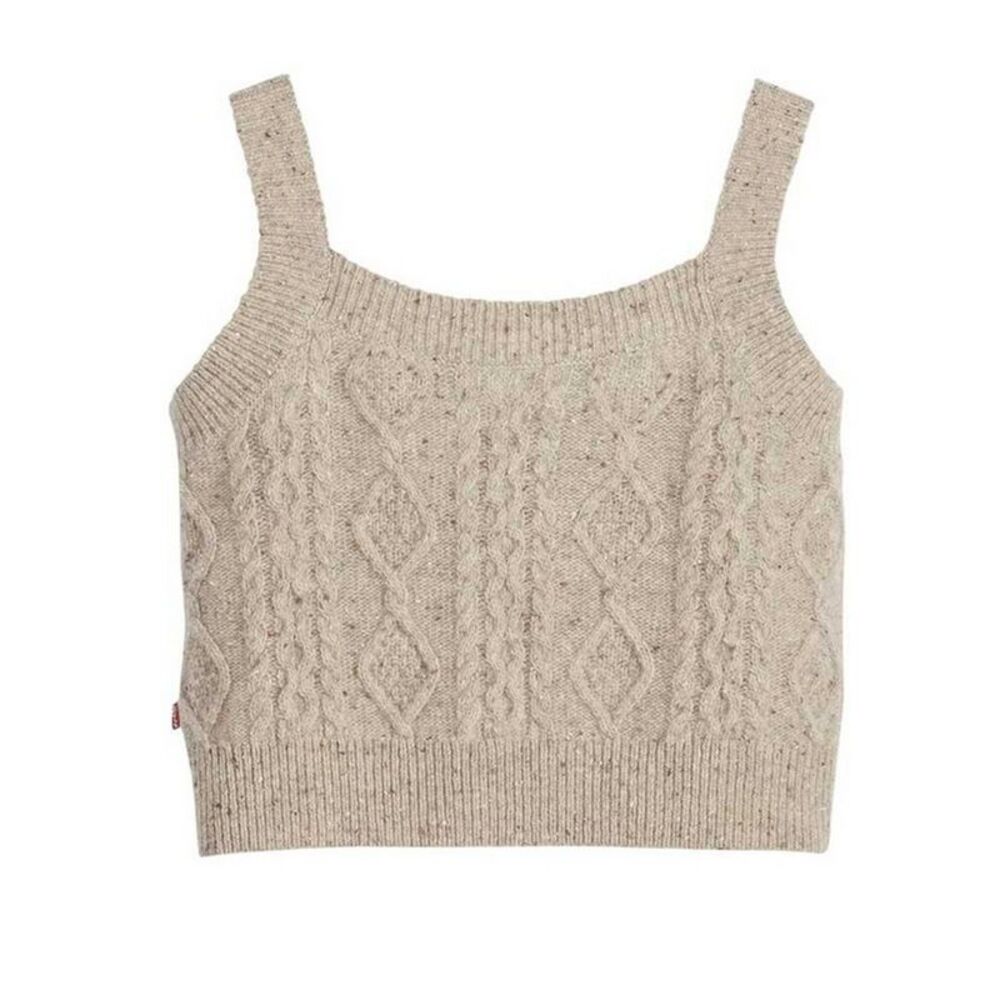Levis Womens/Ladies Cable Knit Cropped Tank Top / Oatmeal Heather